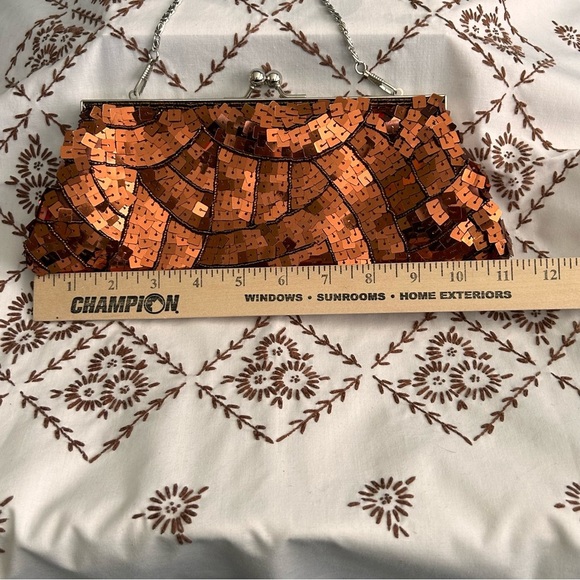 Vtg 90’s Apt 9 Women’s Copper Sequin Fashion Clutch w/ Removable Chain Strap - Picture 10 of 11